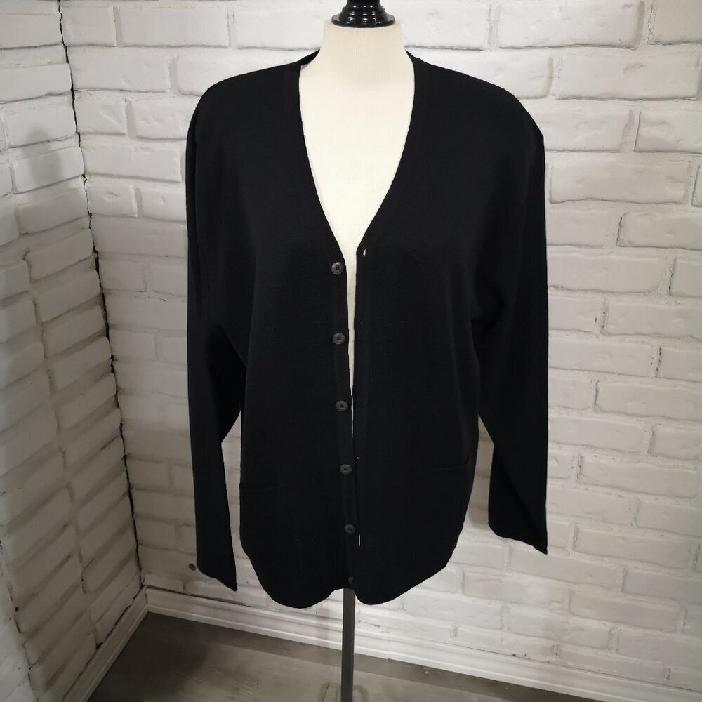 New Edition Ladies Size Large Black Merino Wool Blend Button Front Cardigan - Picture 9 of 12